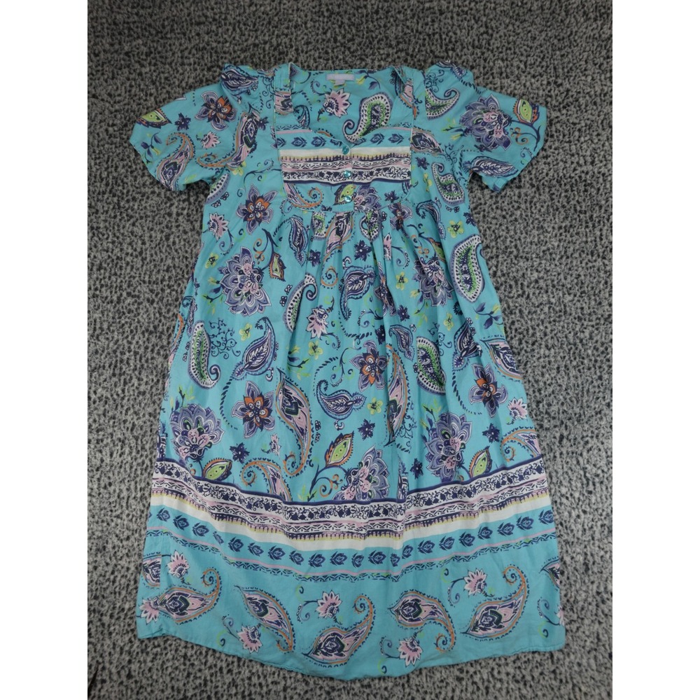 Only Necessities Nightgown Women 14/16 M Turquoise Blue Paisley Short Sleeve